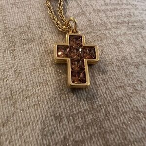 Swarovski amber crystal Cross Pendant Necklace